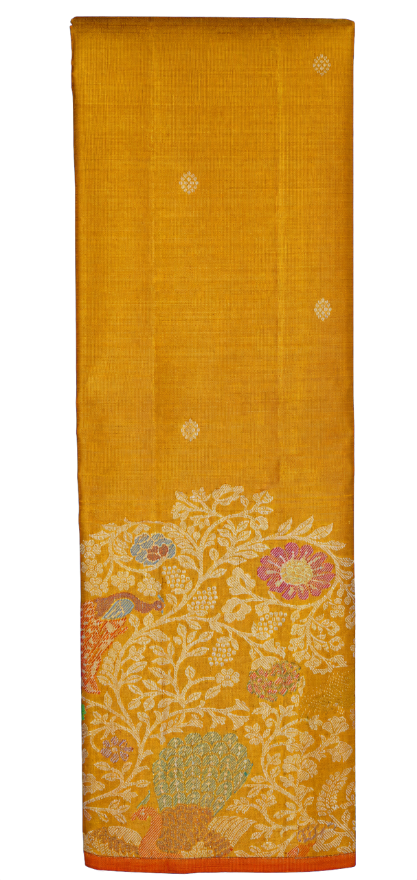 Kanchipuram Tissue Gold Saree with Silver Meenakari Designer