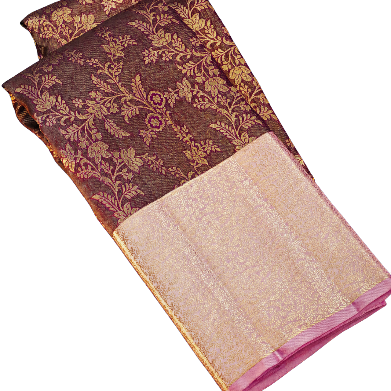 Kanchipuram Silk Brown Saree with Mat Finishing Zari Jaal Pastel Border