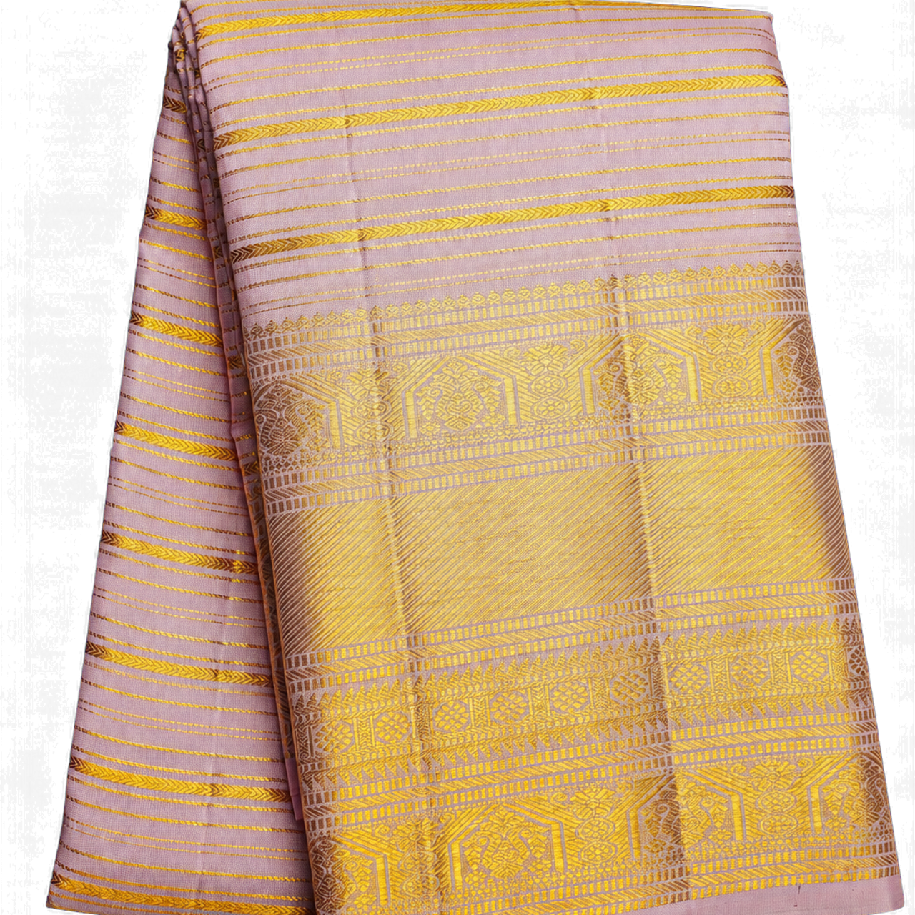 Kanchipuram Silk Lavender Saree with Vintage Zari Lines Body Self Border