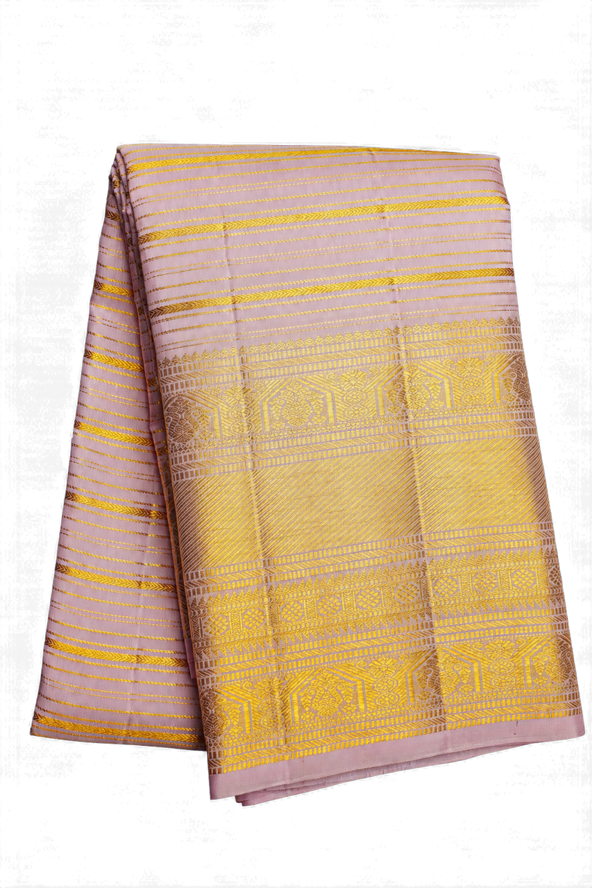 Kanchipuram Silk Lavender Saree with Vintage Zari Lines Body Self Border