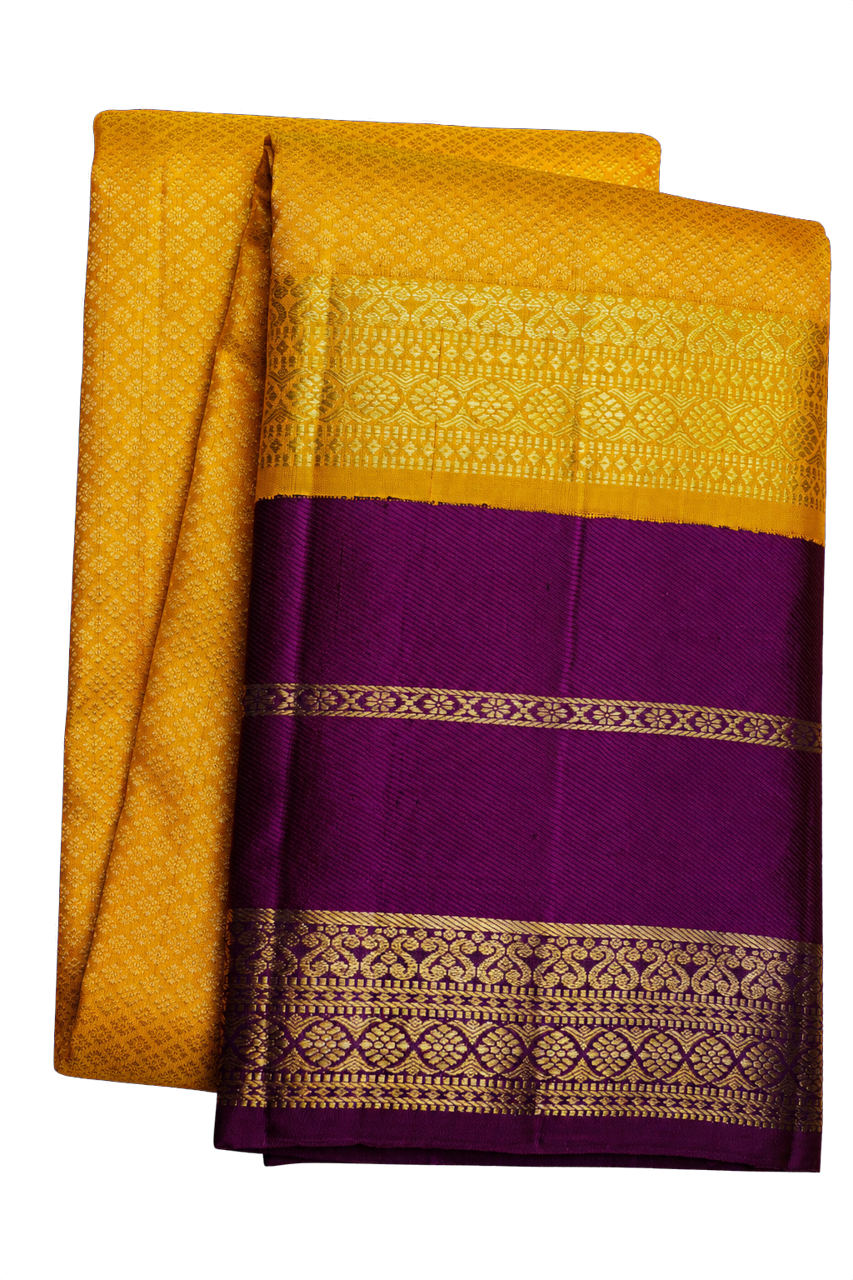Kanchipuram Silk Yellow Saree with Embossed Gap Border