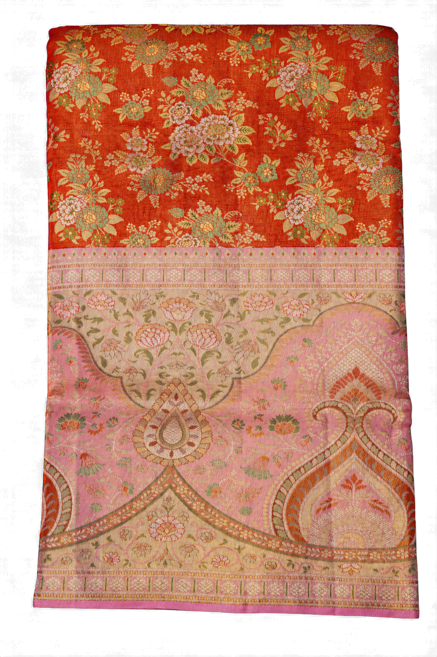 Kanchipuram Silk Red Saree with Bridal Meenakari and Turning Border