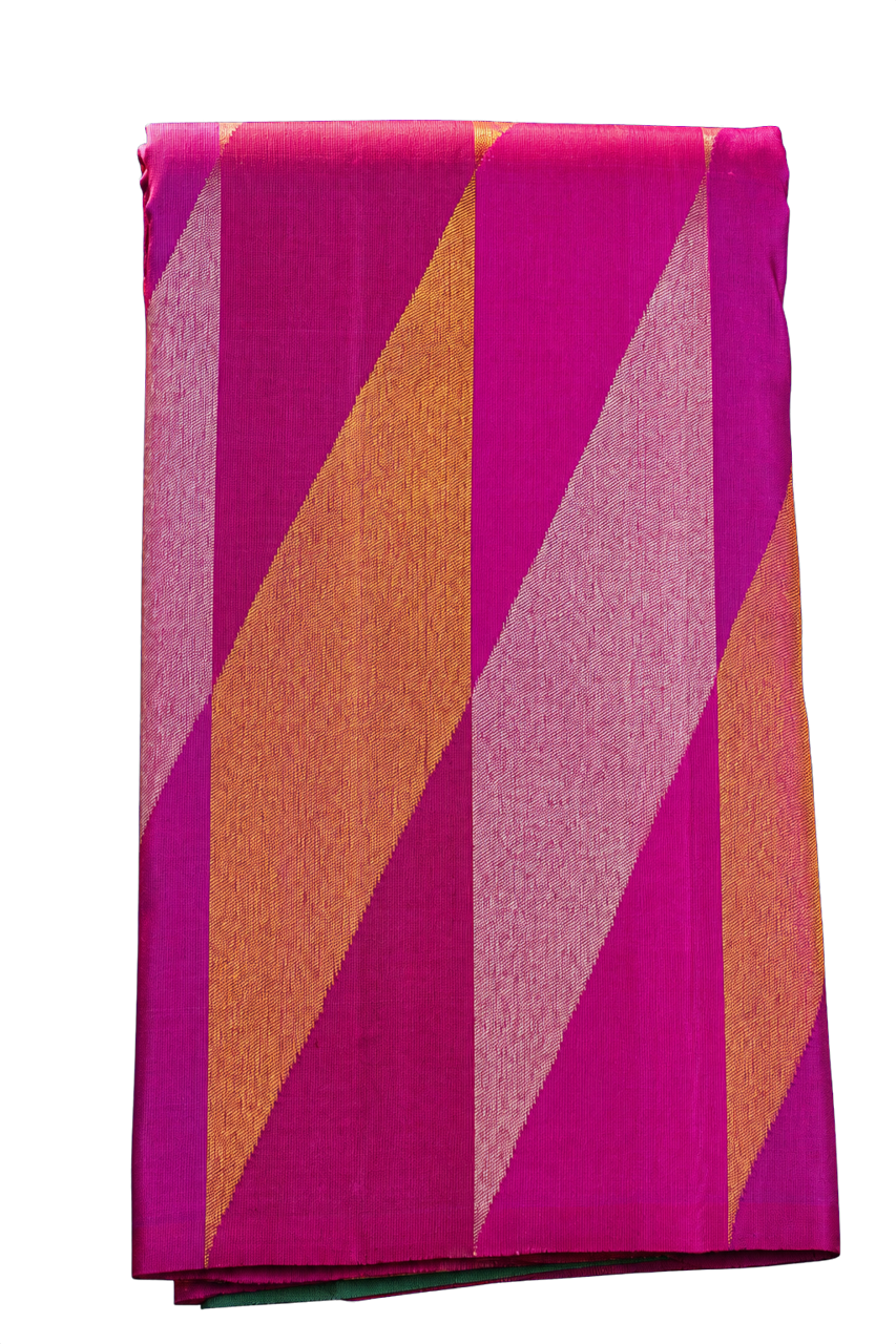 Kanchipuram Silk Yellow Saree with Zari Lines Body Half and Half Design