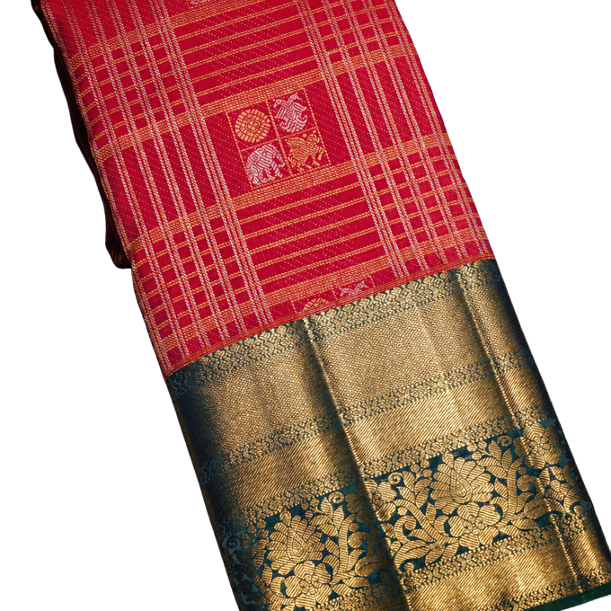 Kanchipuram Silk Pink Saree with Zari Lines Checks