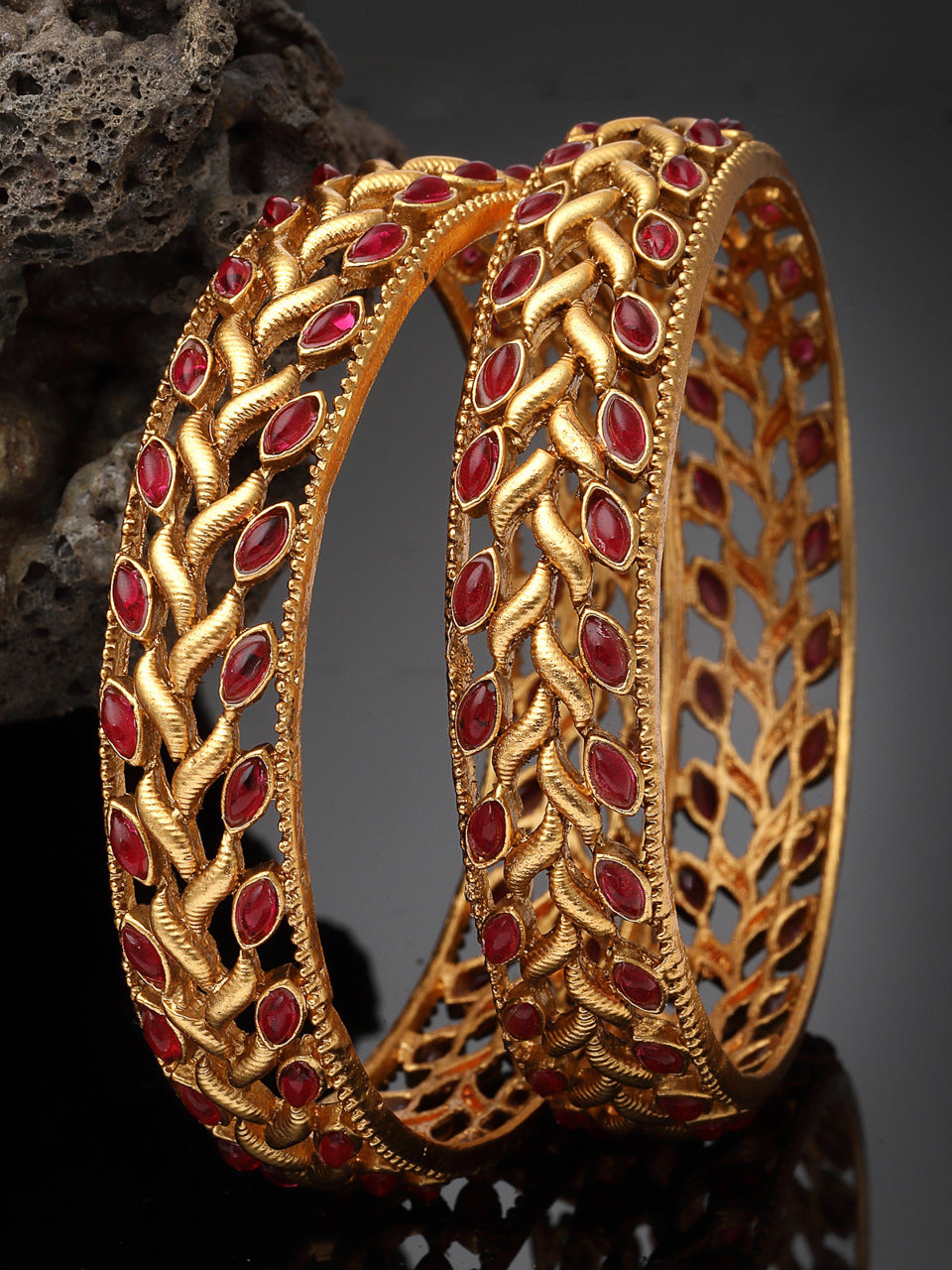 Sukkhi Ethnic Gold Plated Red Broad Kada Bracelet Bangle Jewellery Set for Women & Girls