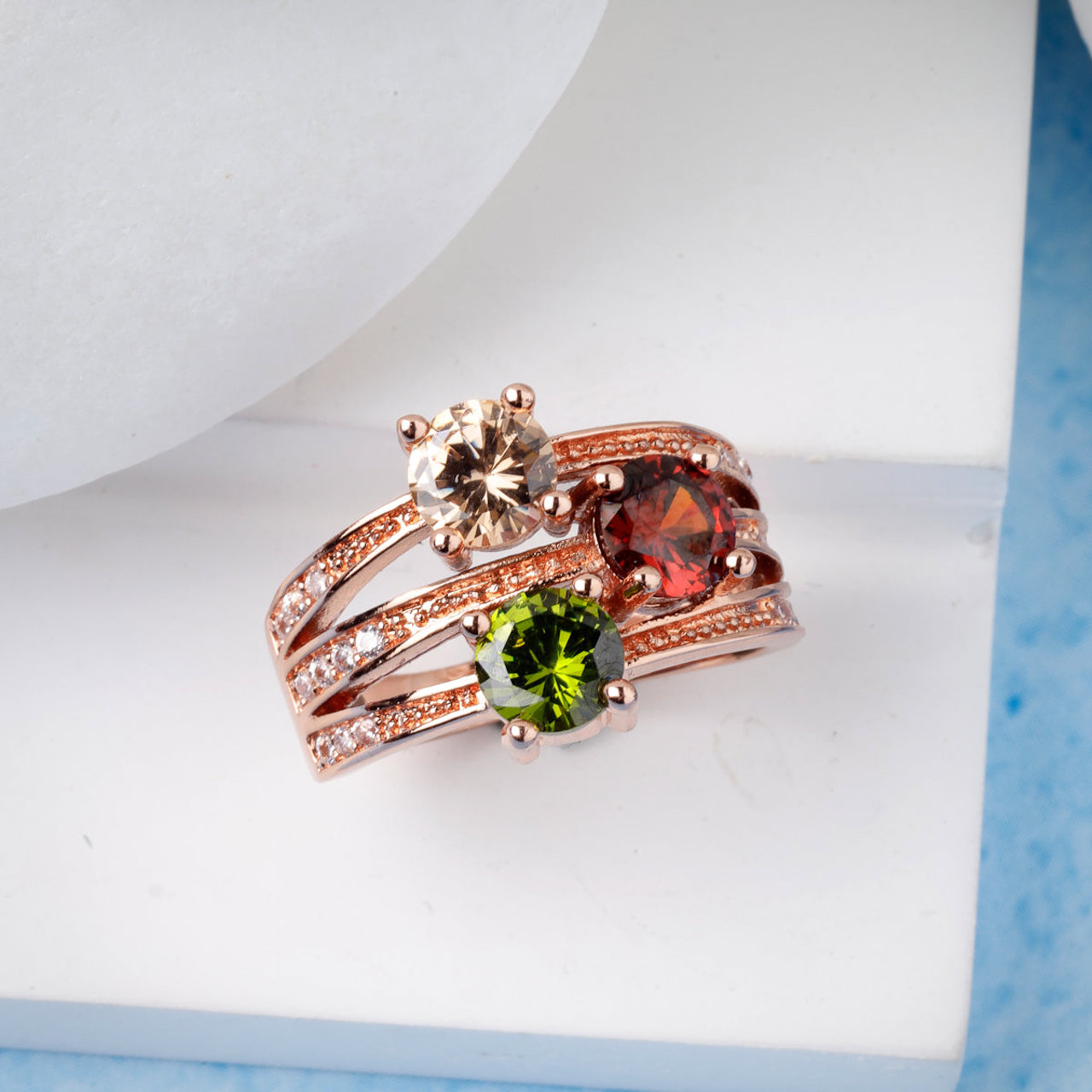 Scintillare by Sukkhi Elegant Stylish Rose Gold Plated with Multicolor Crystals Stones Studded Finger Ring for Women & Girls