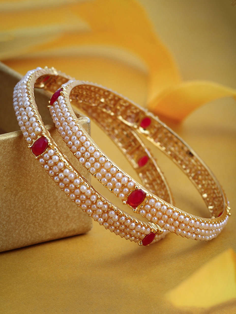 Sukkhi Delightful Gold Plated Pearl Bangles (Set of 2) for Women