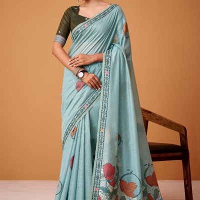 Angel Blue Woven Cotton Saree