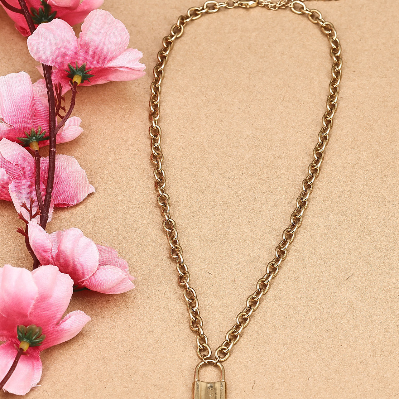 Scintillare by Sukkhi Stylish Multi Layered Gold Plated Lock Necklace for Women