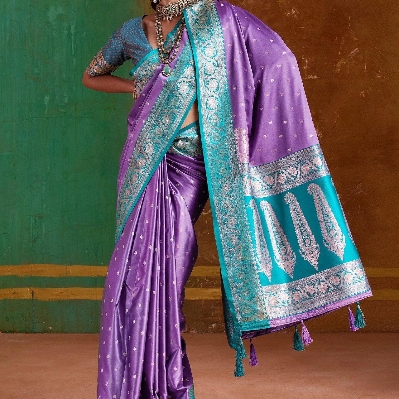 Aster Purple Banarasi Satin Silk Saree