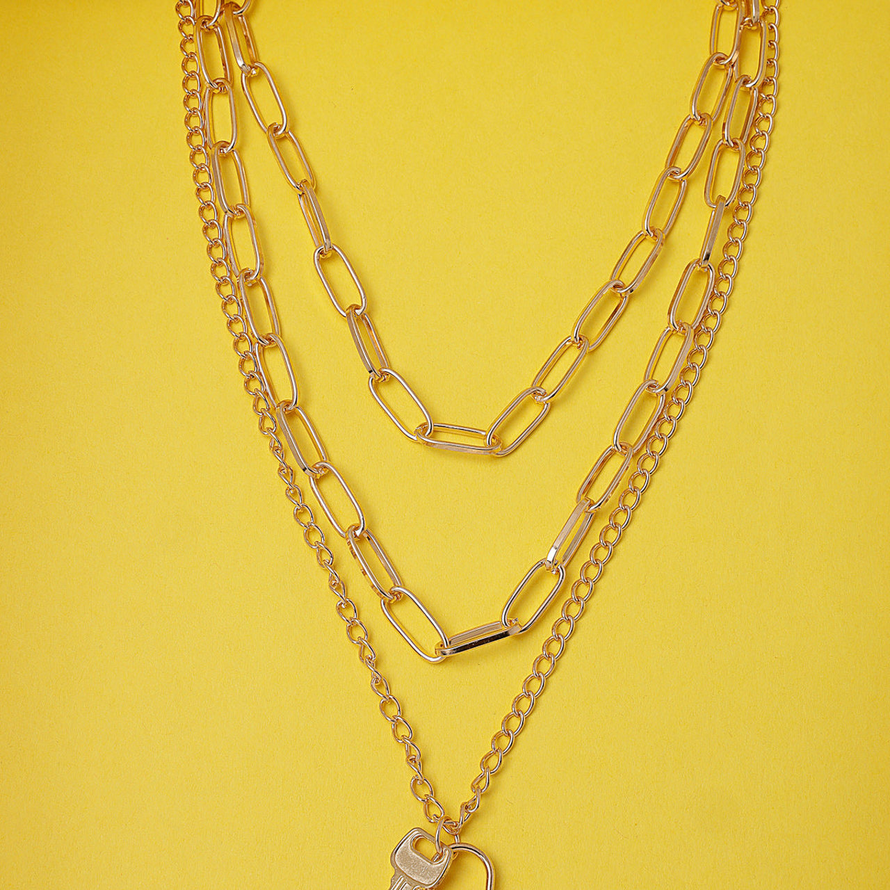 Scintillare by Sukkhi Lavish Gold Plated 3 Layered Key & Lock Pendant Necklace for Women & Girls