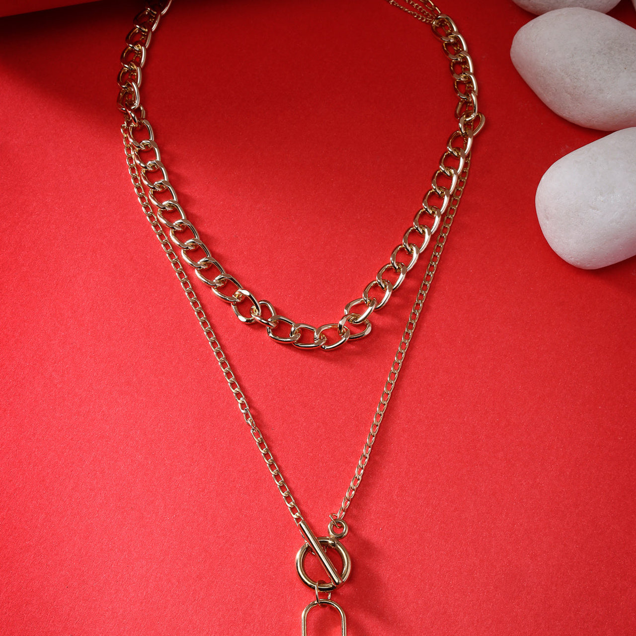 Scintillare by Sukkhi Stylish Gold Plated 2 Layered Chunky Lock Pendant Necklace for Women & Girls
