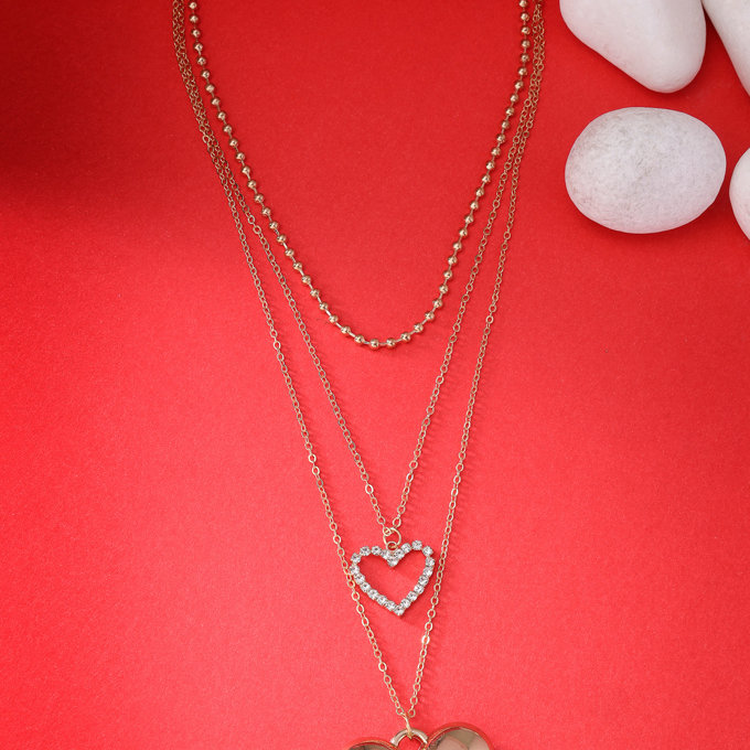 Scintillare by Sukkhi Bewitching 2 Heart Shaped With 3 Layered Gold Plated Pendant Necklace for Women & Girls