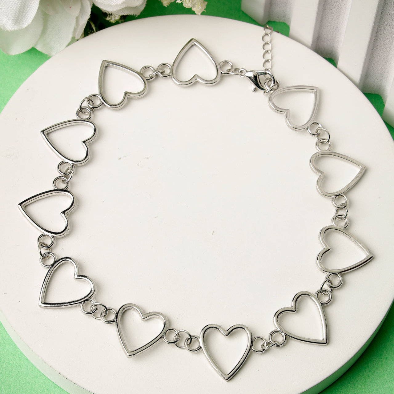 Scintillare by Sukkhi Admirable Rhodium Plated Heart Shaped Link Choker Necklace for Women & Girls