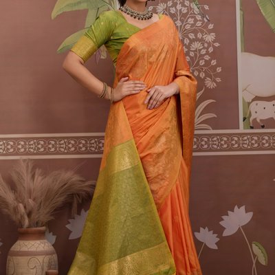 Autumn Orange Woven Tussar Silk Saree