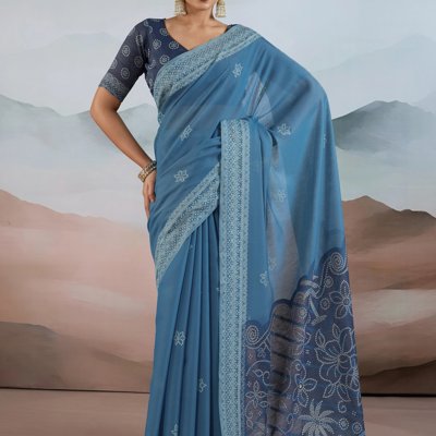 Azure Blue Woven Cotton Saree