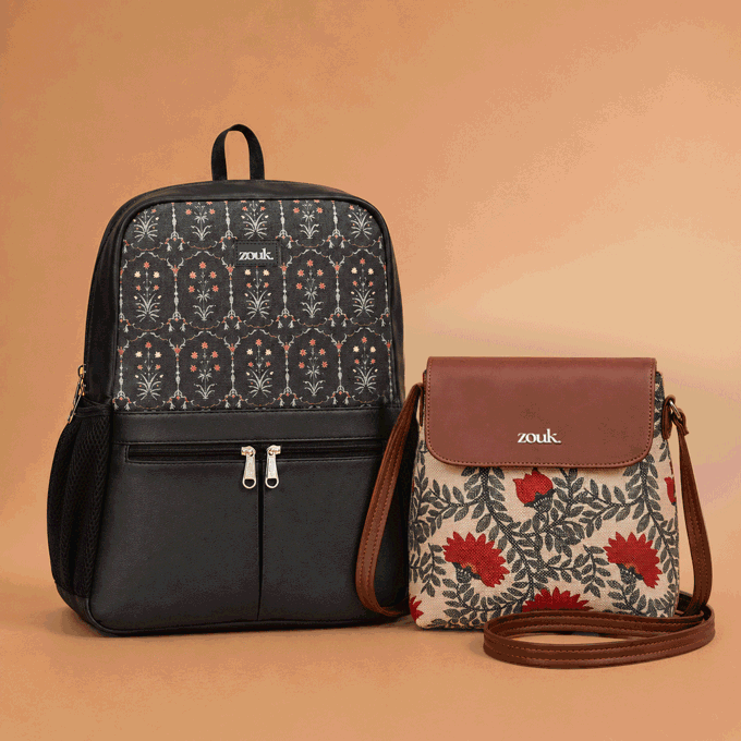 Taj Guldasta Office Backpack & Nawabi Couture Flap Sling Bag Combo