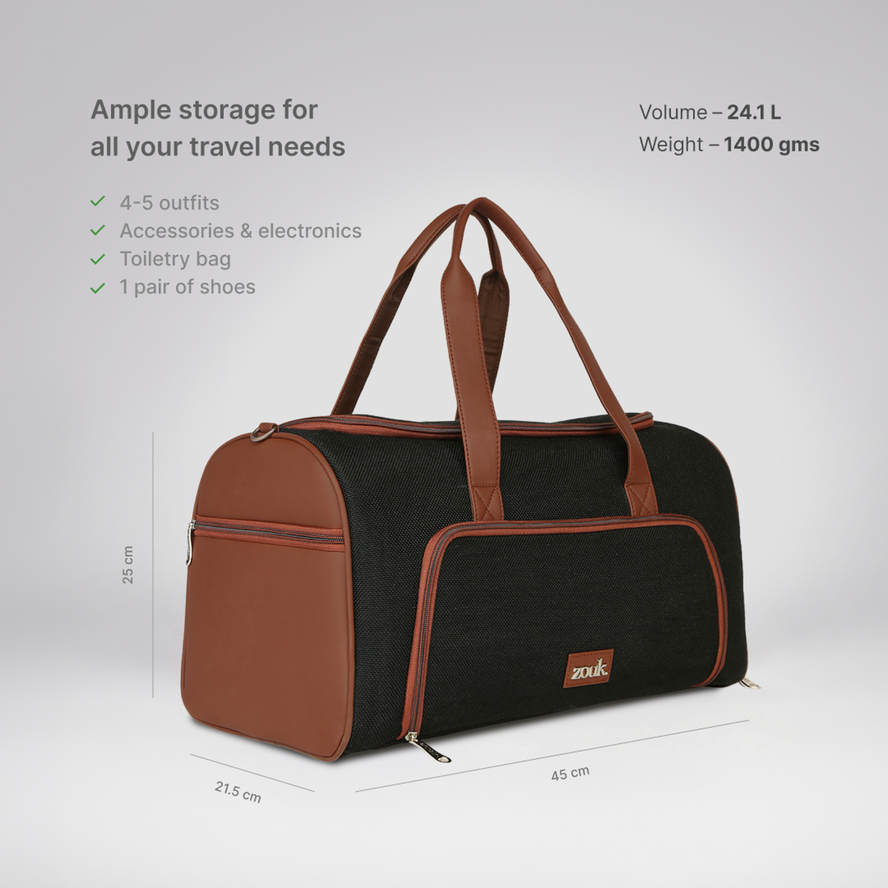 Jet Black Weekender Duffle Bag