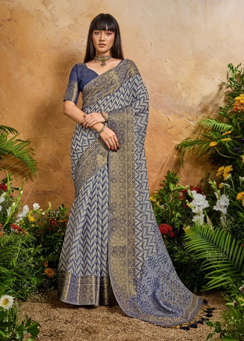 Blue Printed Patola Silk Saree