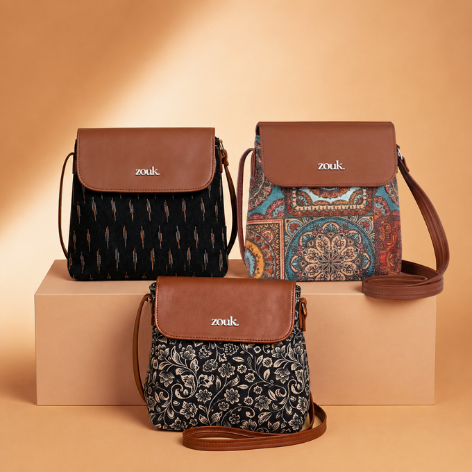Ikat Grere Flap Sling Bag, FloMotif Flap Sling Bag & Multicolor Mandala Print Flap Sling Bag Combo