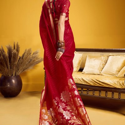 Bridal Red Woven Cotton Silk Saree