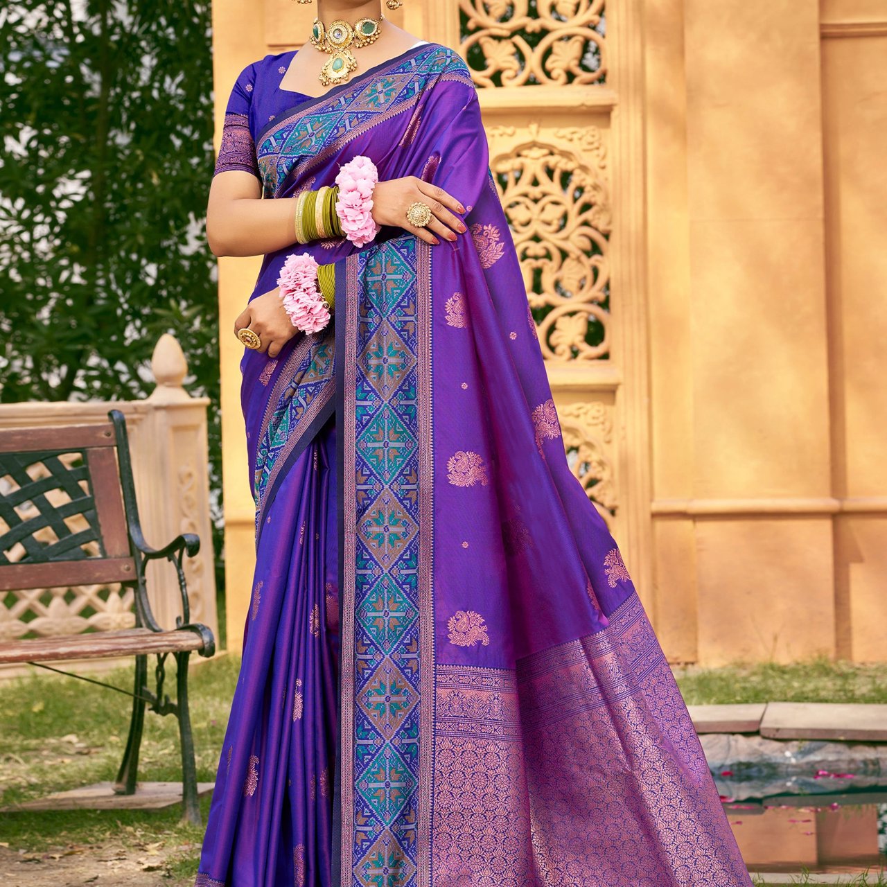 Bright Purple Woven Banarasi Silk Saree