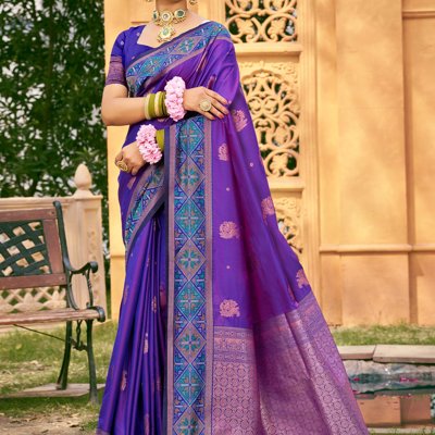 Bright Purple Woven Banarasi Silk Saree