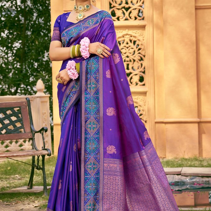 Bright Purple Woven Banarasi Silk Saree