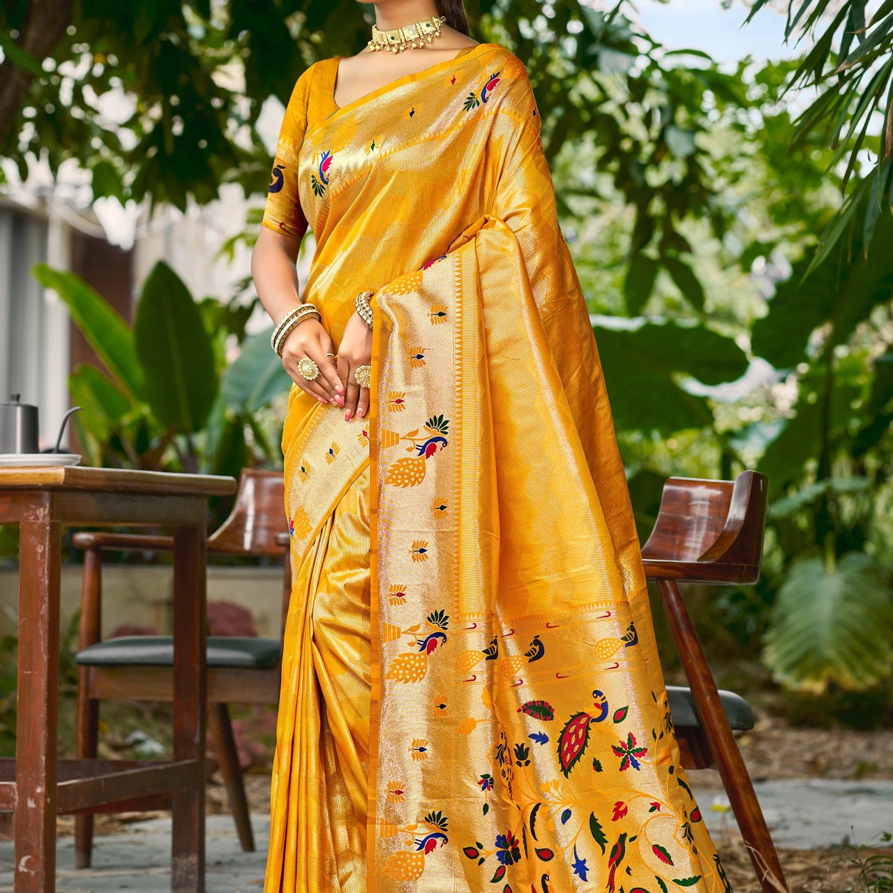 Bright Yellow Woven Kanjivaram Silk Saree