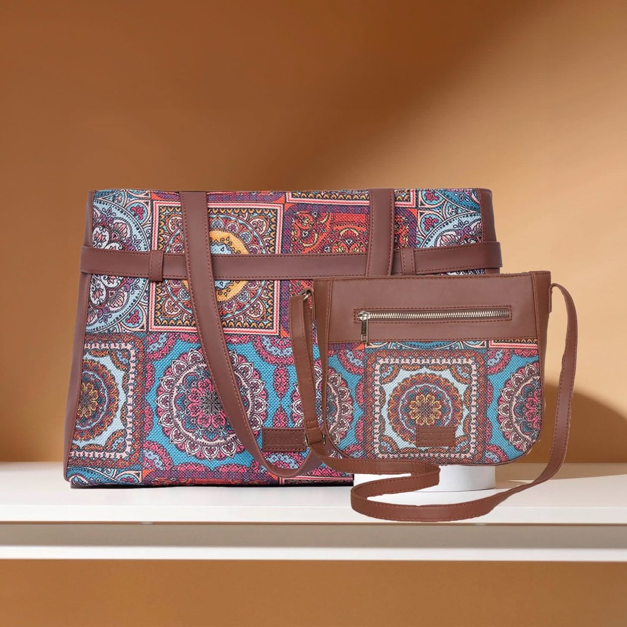 Multicolor Mandala Print - Statement Office Bag & U-Shaped Sling Bag Combo