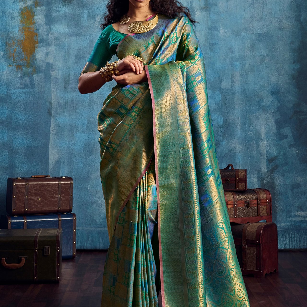 Cadmium Green Banarasi Silk Saree