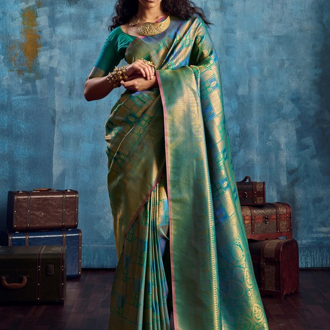 Cadmium Green Banarasi Silk Saree