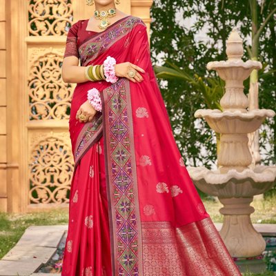 Cadmium Red Woven Banarasi Silk Saree