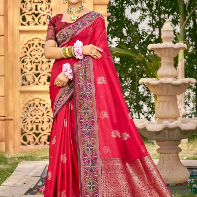 Cadmium Red Woven Banarasi Silk Saree