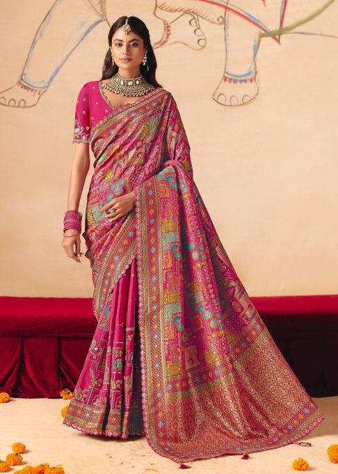 Carmine Pink Designer Embroidered Saree