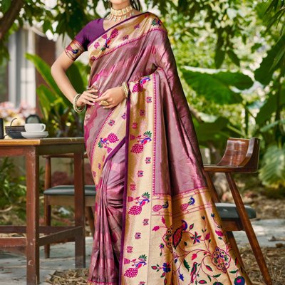 Dahlia Purple Woven Kanjivaram Silk Saree