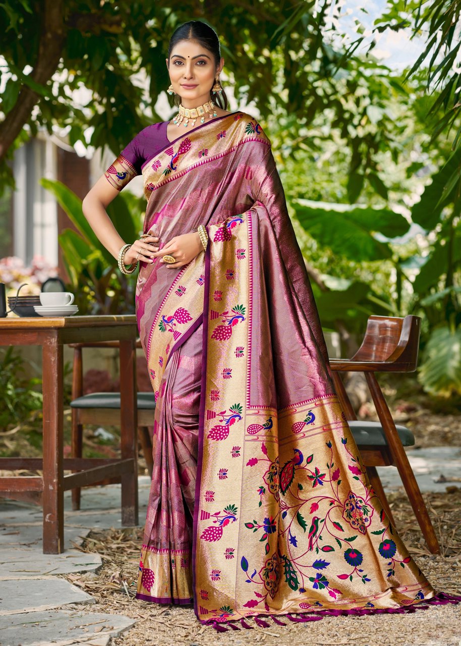 Dahlia Purple Woven Kanjivaram Silk Saree