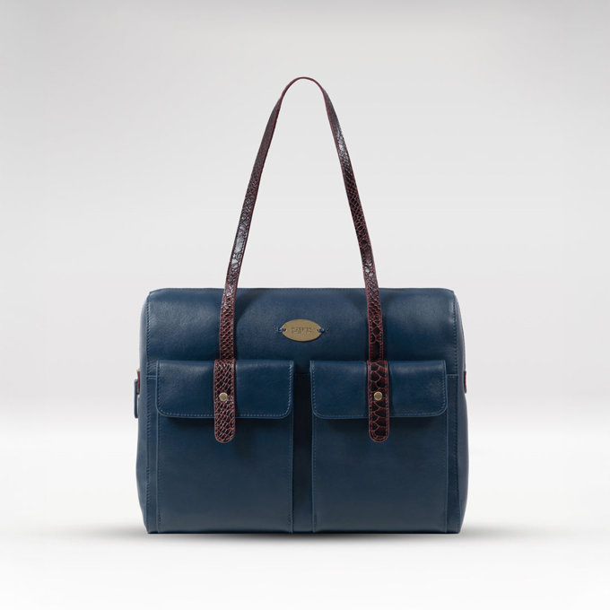 Ee London 01 Blue Leather Tote Bag