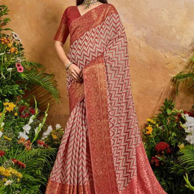 Earth Red Printed Patola Silk Saree