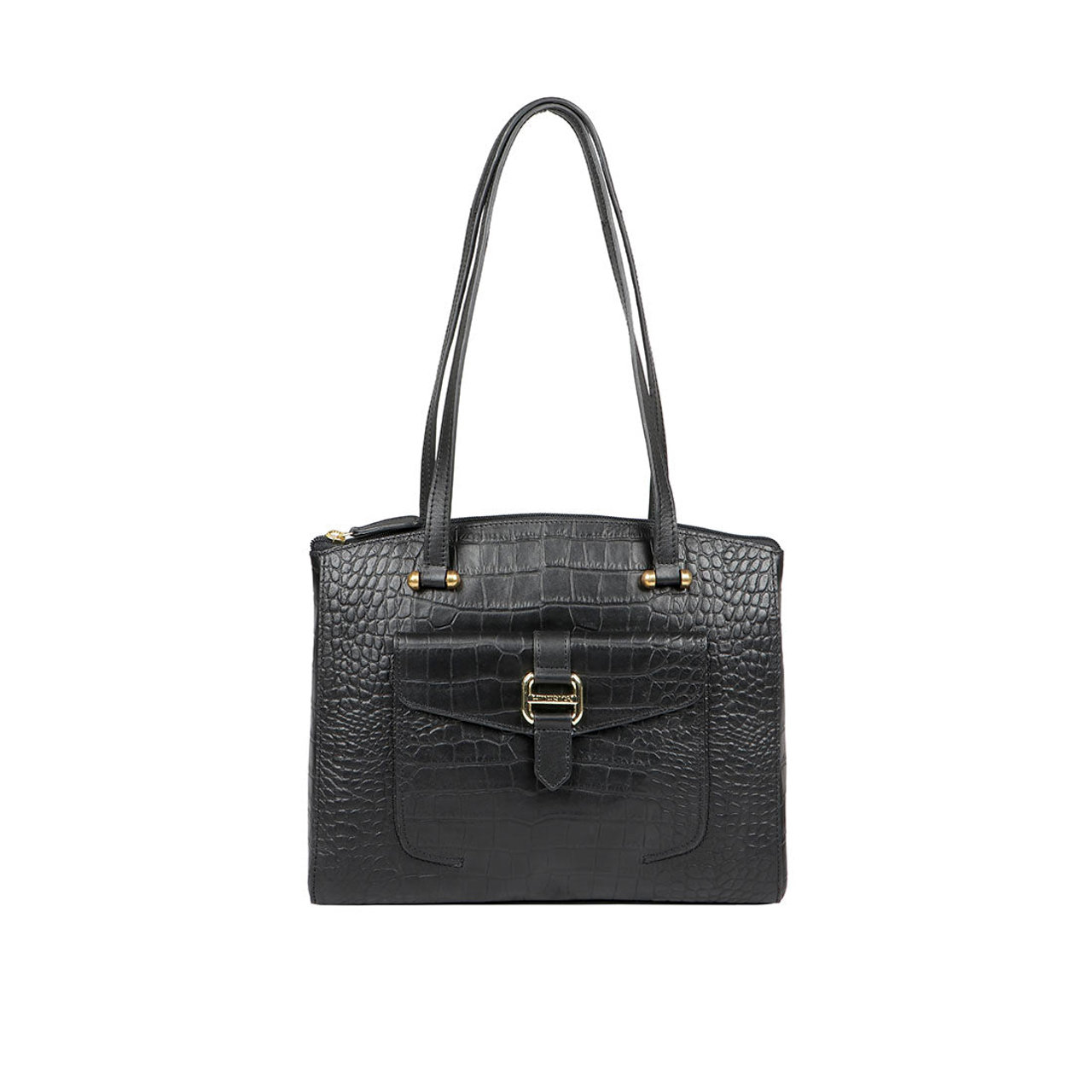 Lotus 02 Sb Black Leather Tote Bag