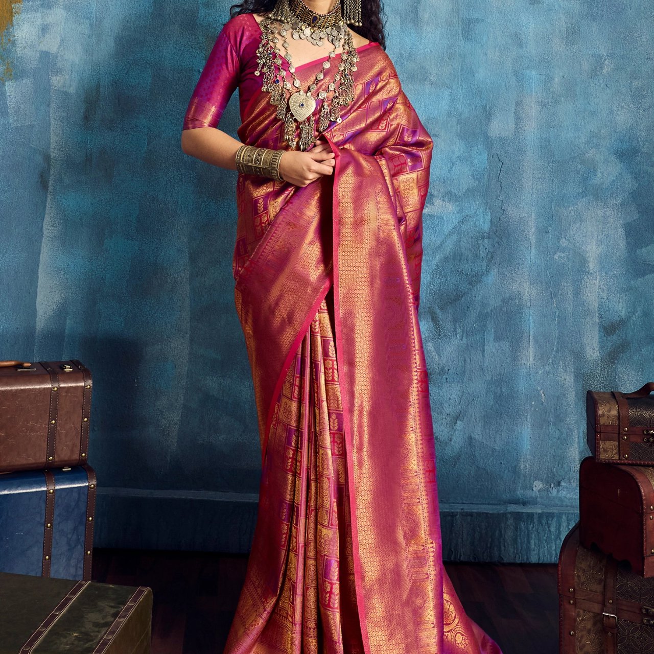 Fuchsia Purple Banarasi Silk Saree