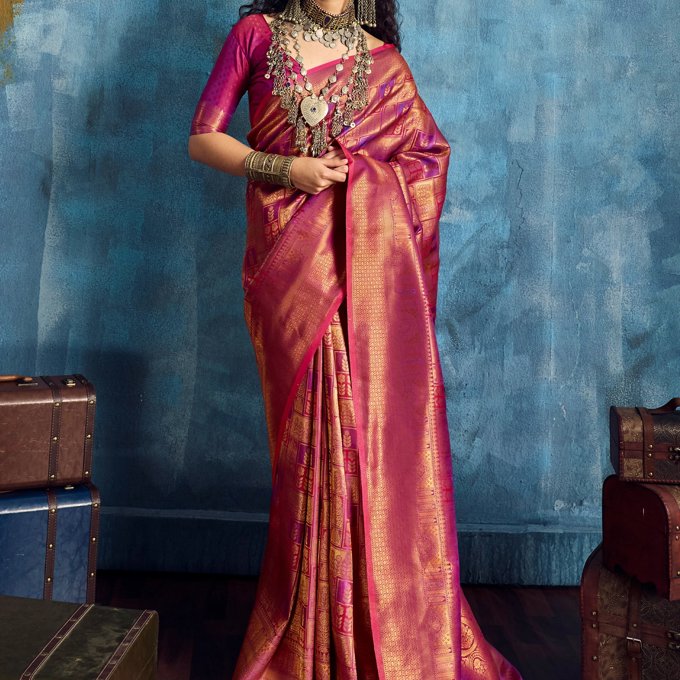 Fuchsia Purple Banarasi Silk Saree