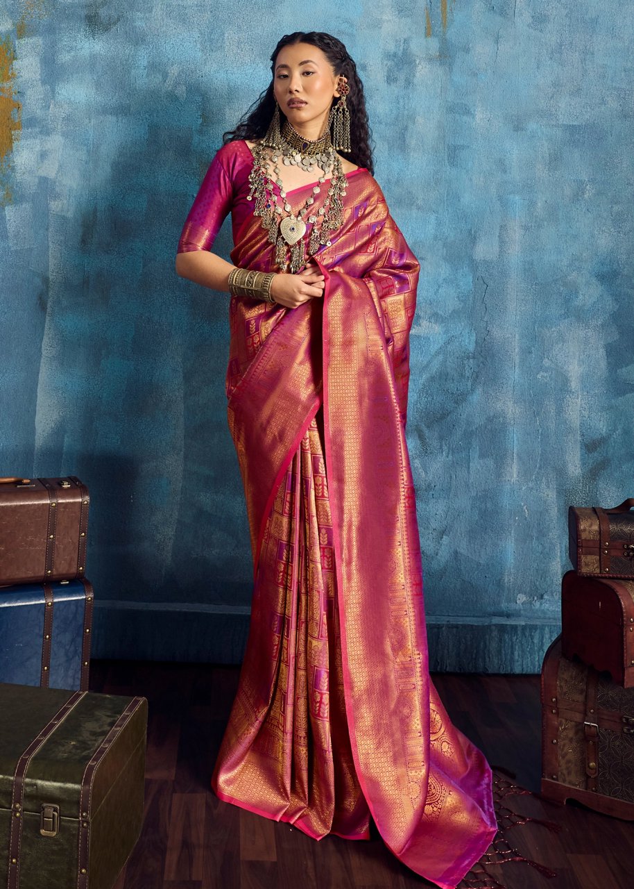 Fuchsia Purple Banarasi Silk Saree