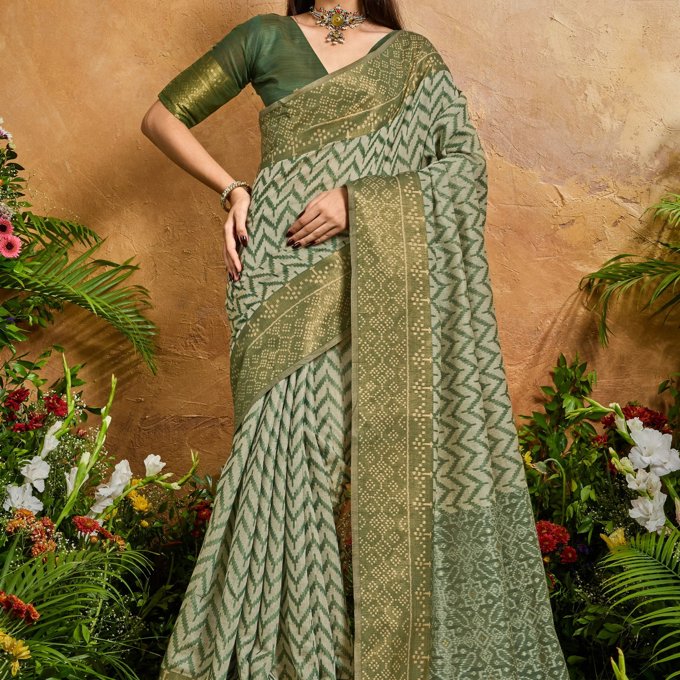 Heena Green Printed Patola Silk Saree