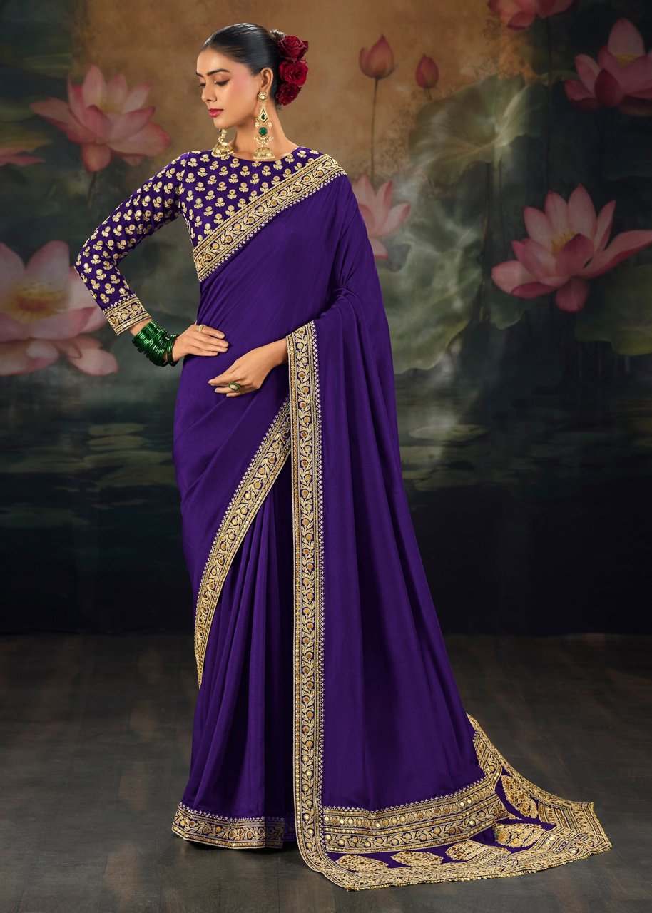 Imperial Purple Embroidered Designer Saree
