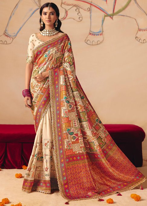 Ivory Designer Embroidered Saree
