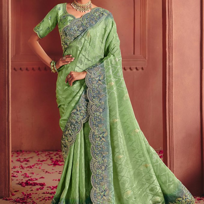 Jasmine Green Designer Embroidered Saree