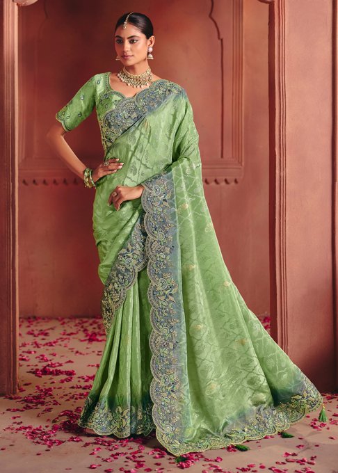 Jasmine Green Designer Embroidered Saree