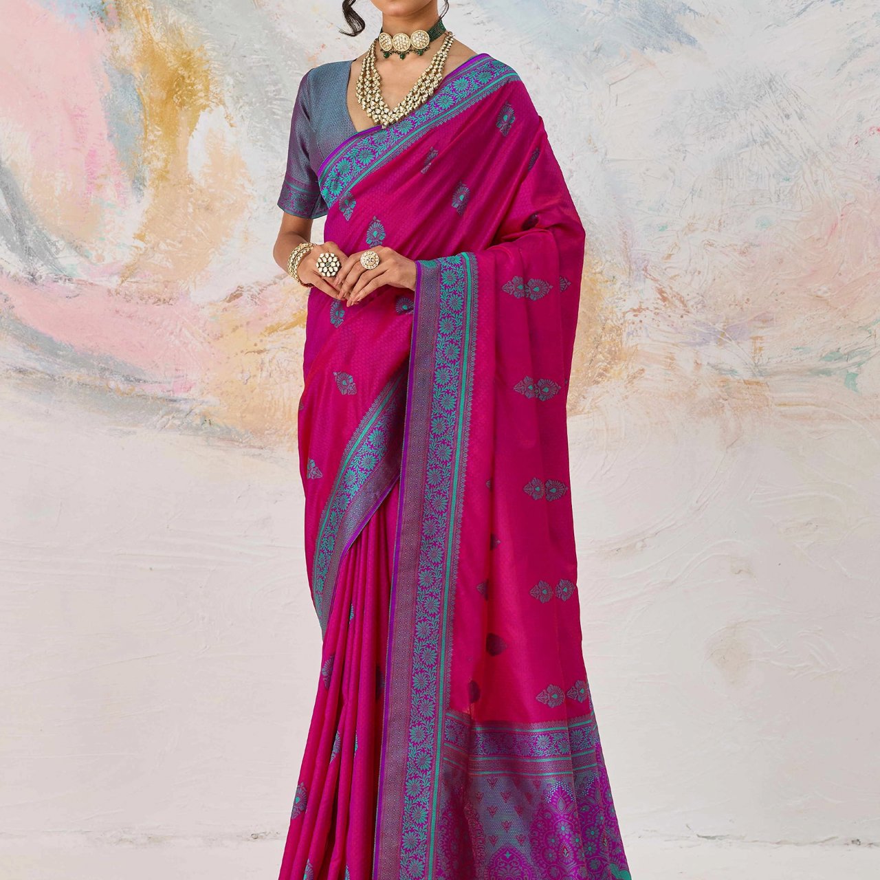 Magenta Pink Woven Kanjivaram Silk Saree