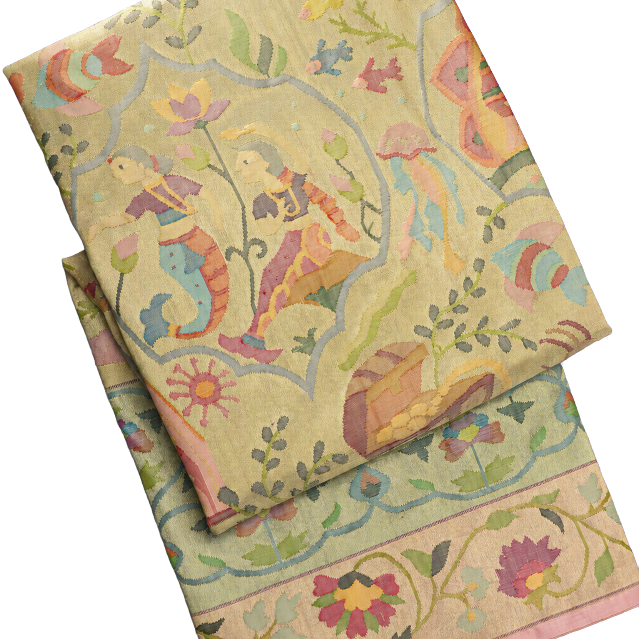 Paithani Silk All Over Tissue Off White Saree with Akruti Border